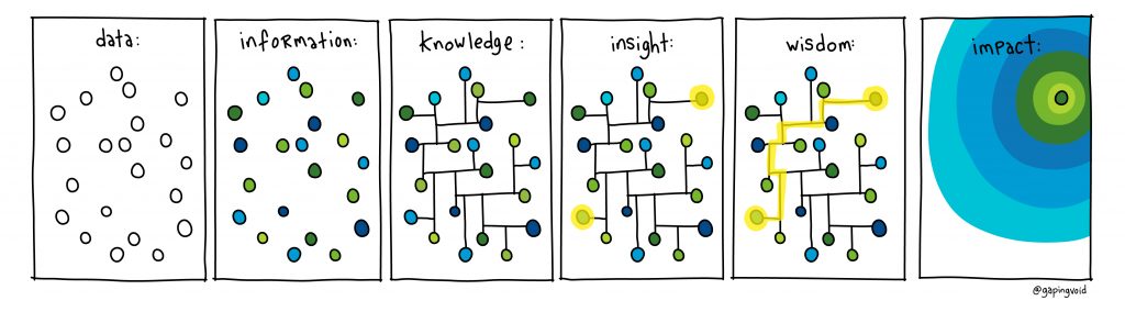 data-information-knowledge-insight-wisdom-impact by GapingVoid